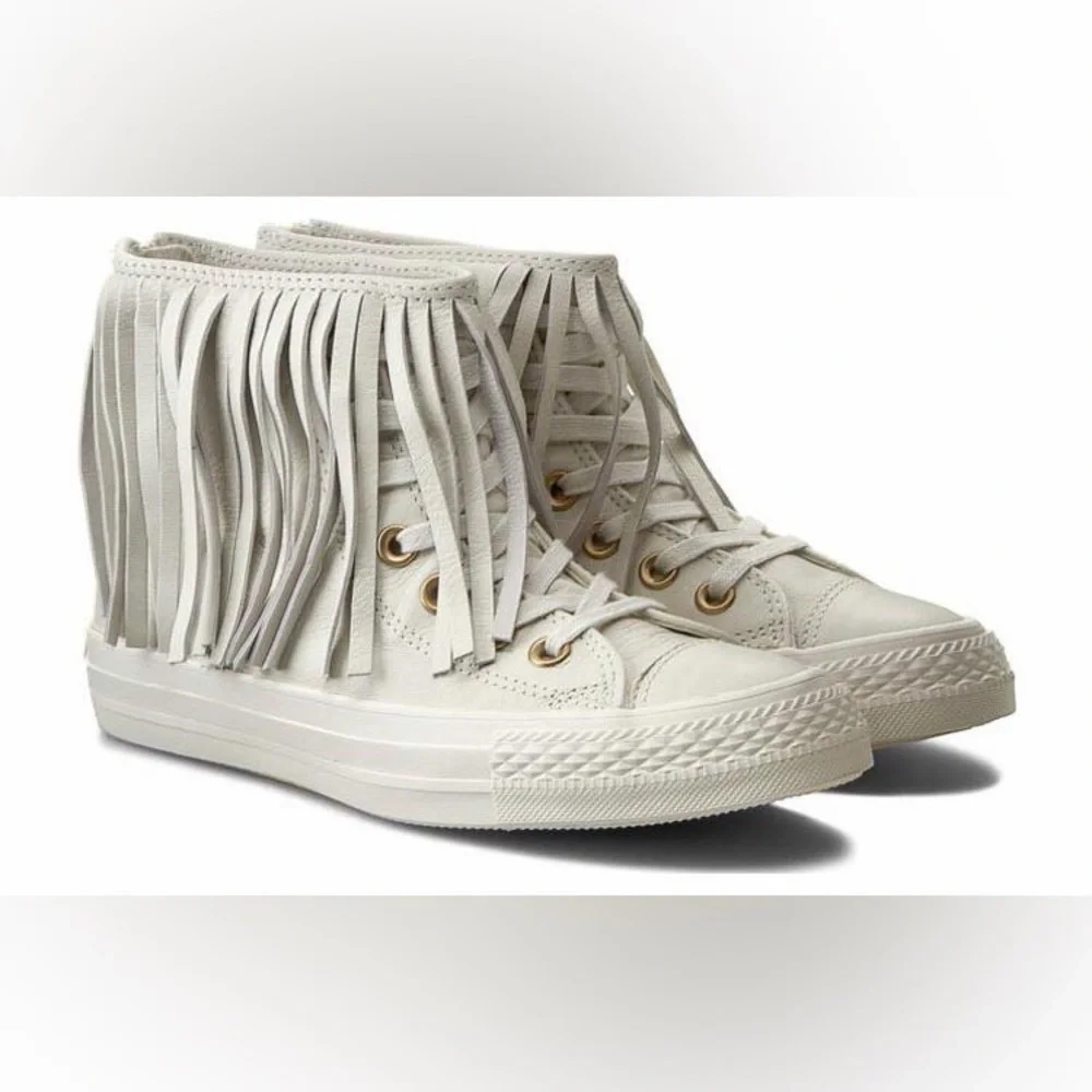 Converse Chuck Taylor All Star Egret Fringe High Top Sneaker in white leather 6 - Picture 2 of 5